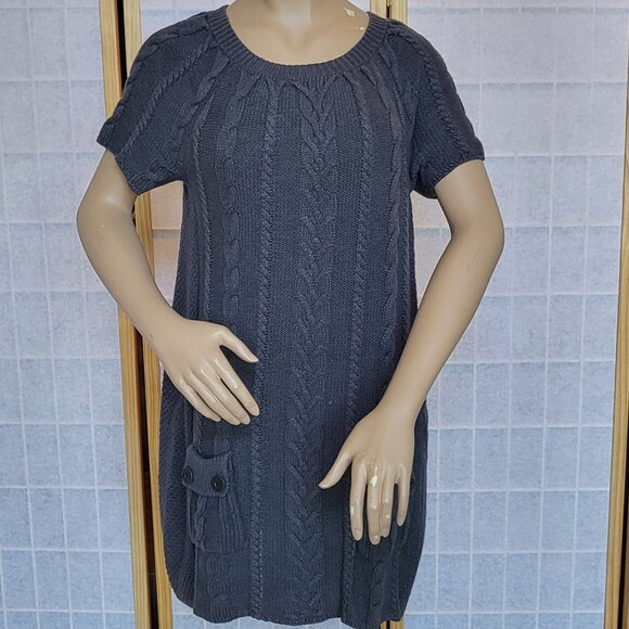 Style & Co Woman grey cable knit short sleeve sweater dress with pockets size 1X - Picture 1 of 13